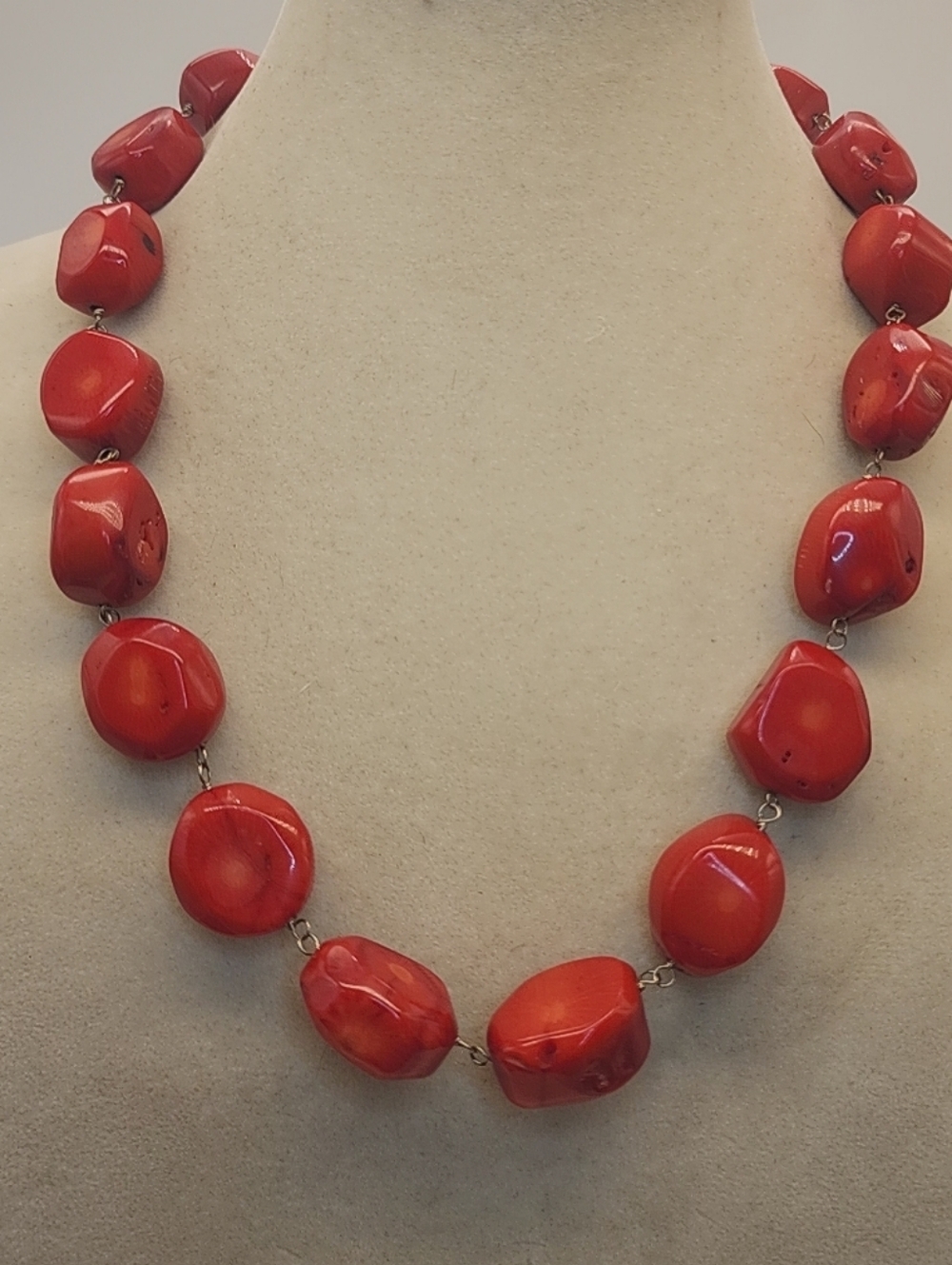 Vintage Sterling Silver Chunky Red Coral Necklace 20"